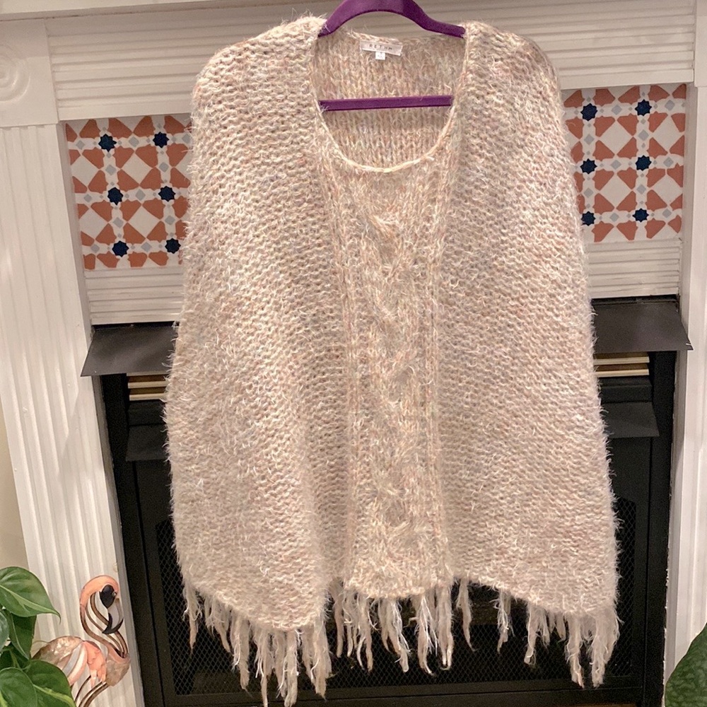 Multi-Colored Knit, Tassel Poncho
